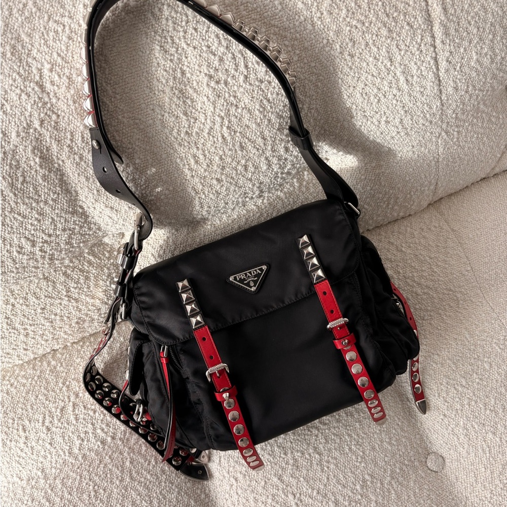 Tessuto Elektra Double Buckle Nylon Crossbody Messenger Bag Black Italy
